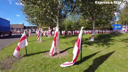 A huge number of England flags have been put up on and around 'Jigger Island' Brownhills.