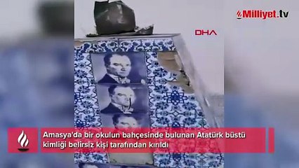 Okul bahçesindeki Atatürk büstüne çirkin saldırı