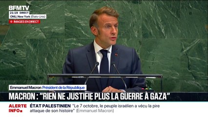 "Une solution existe pour briser le cycle de la guerre et de la destruction, c'est la reconnaissance de l'autre", affirme Emmanuel Macron