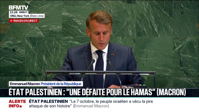 Je pourrais décider d'établir une ambassade auprès de l'État de Palestine dès lors que tous les otages détenus à Gaza auront été libérés , indique Emmanuel Macron