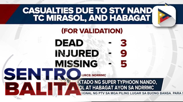 3 naiulat na nasawi sa pananalasa ng Bagyong #MirasolPH, #NandoPH at habagat ayon sa NDRRMC; 44-K pamilya, apektado ng Bagyong #NandoPH | ulat ni Patrick de Jesus