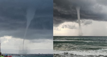 Impressionante tromba marina attraversa le acque del Poetto