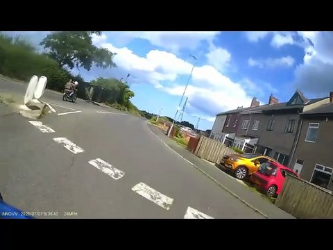 Dramatic moment teen yob shoved off motorbike by off-duty cop walking his dog