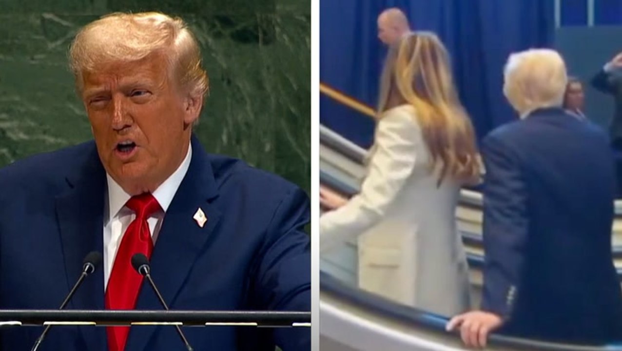 Donald and Melania Trump get stuck on broken escalator at UN prompting rant to General Assembly