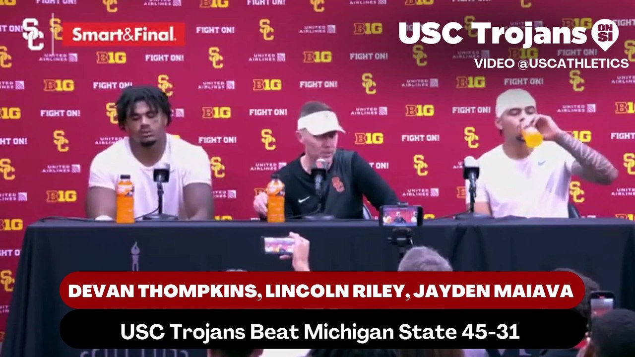 USC Trojans Coach Lincoln Riley, Defensive Tackle Devan Thompkins, and Quarterback Jayden Maiava discusses improving on penalties