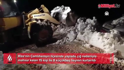 Çığ nedeniyle mahsur kalan 15 kişi ile 8 küçükbaş hayvan kurtarıldı