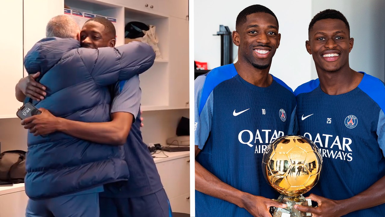 Luis Enrique y jugadores del PSG felicitan a Dembélé en su regreso a París tras ganar el Balón de Oro