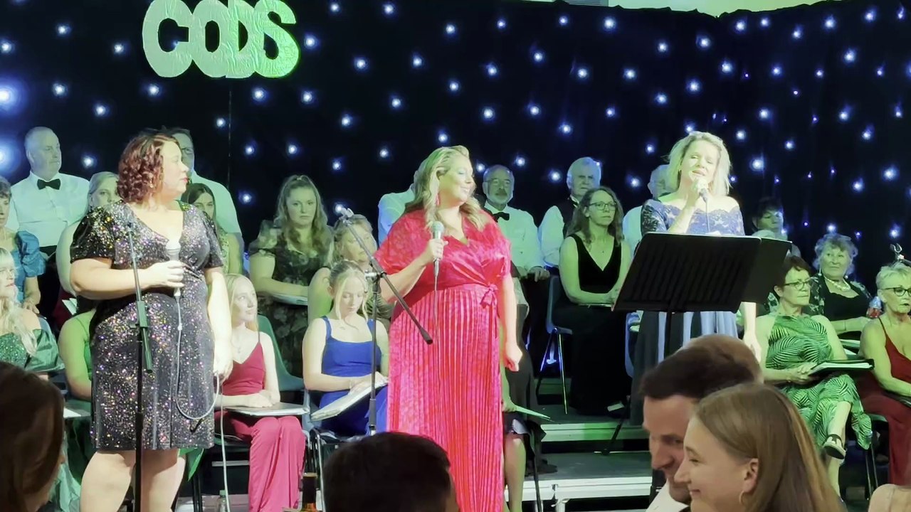 CODS members Helen Clarke, Lyndsey Betts and Sadie Modern sing Holding out for a hero, video Alan Quick IMG_3474