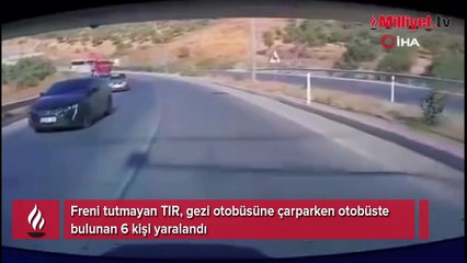 Söke’de freni tutmayan TIR, otobüse çarptı