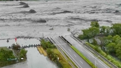 Drone video shows collapsed Taiwan bridge after Typhoon Ragasa devastates East Asia