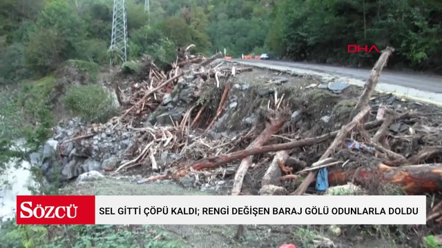 Sel gitti çöpü kaldı; rengi değişen baraj gölü odunlarla doldu