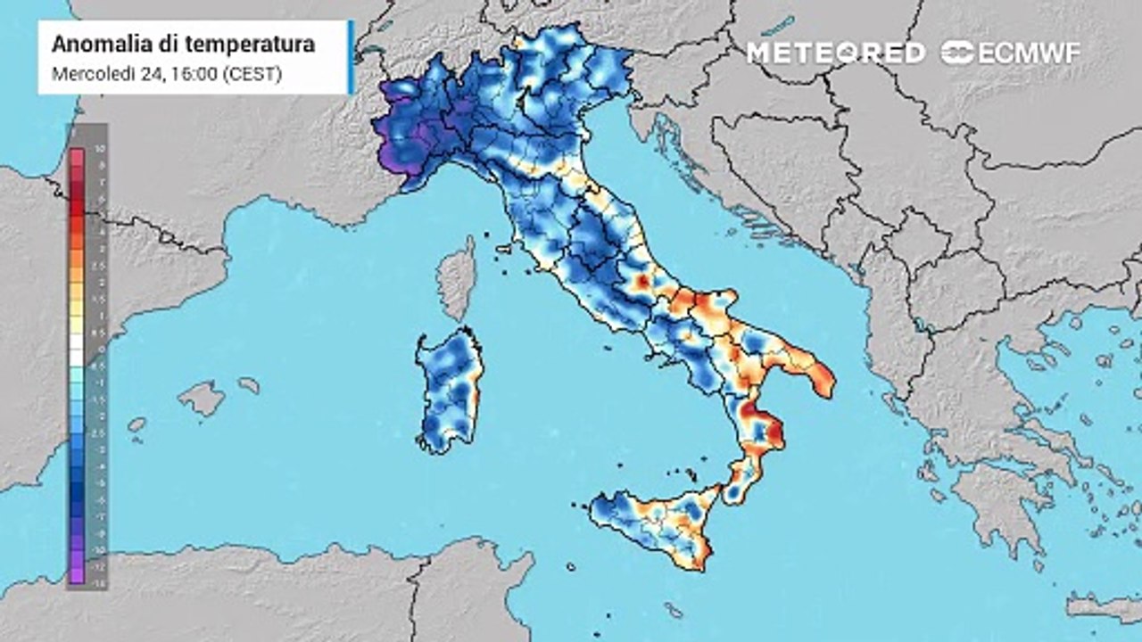 Anomalie temperature Italia dei prossimi giorni.
