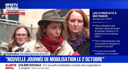 "Il n'y a eu ni rupture, ni engagement concret", déclare Sophie Binet (CGT) à la sortie de son entretien avec Sébastien Lecornu