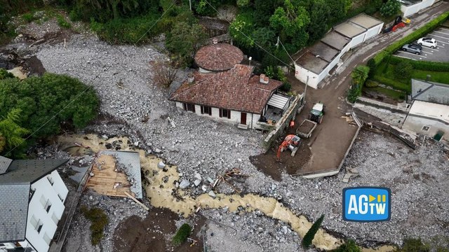 Le immagini dal drone sulla colata di detriti che ha invaso la frazione di Girola, nel comasco, dopo il maltempo