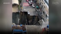 160-Foot Deep Sinkhole Dramatically Swallows 3 Vehicles After it Suddenly Forms on Busy Highway: Watch