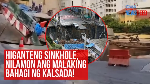 Higanteng sinkhole, nilamon ang malaking bahagi ng kalsada! | GMA Integrated Newsfeed