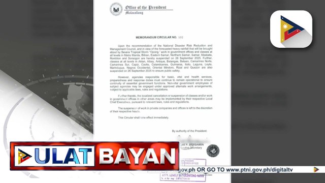 Pasok sa eskwelahan at tanggapan ng gobyerno sa NCR at ibang lugar sa bansa, suspendido bukas