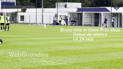 Bruno Irlès et Dado pros assis lors du début de l'entraînent des Girondins
