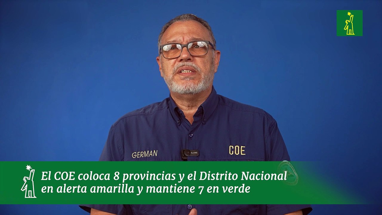 El COE coloca 8 provincias y el Distrito Nacional en alerta amarilla y mantiene 7 en verde por los efectos de una activa onda tropical