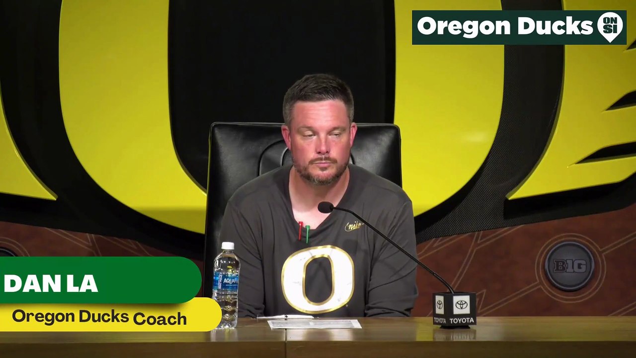 Oregon Ducks Coach Dan Lanning discusses quarterback Dante Moore's decision making during the game