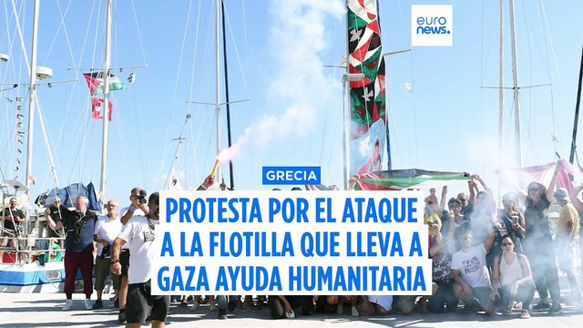 Activistas protestan por la actitud del Gobierno griego tras los ataques a la Flotilla Global Sumud