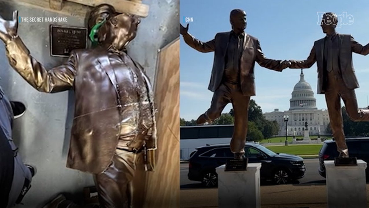 Gleeful Trump and Epstein Statue Appeared at U.S. Capitol 'in Honor of Friendship Month.' Authorities Quickly Tore It Down
