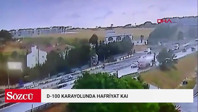 Büyükçekmece D-100 karayolunda hafriyat kamyonu devrildi; kaza kamerada