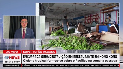 Supertufão Ragasa: Enxurrada destrói restaurante em Hong Kong