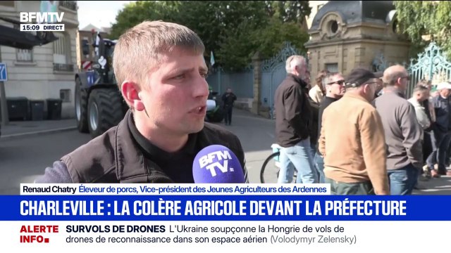 Mobilisation agricole: On n'arrive pas à se faire entendre et c'était l'objectif aujourd'hui , assure Renaud Chatry, éleveur de porcs, devant la préfecture des Ardennes à Charleville-Mézières