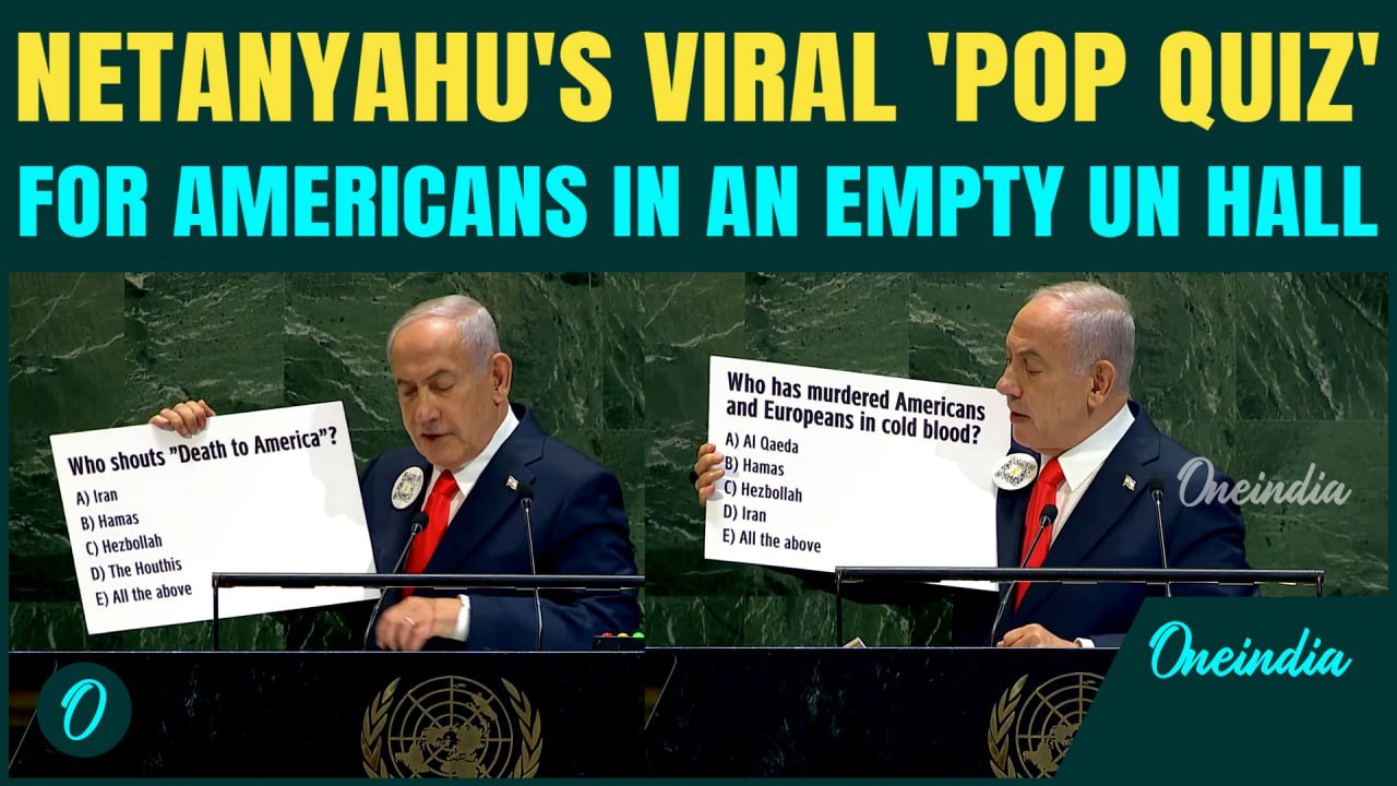 VIDEO: Netanyahu’s ‘POP QUIZ’ Stuns Empty UN Hall | Delegates WALK OUT As Netanyahu Defends Israel