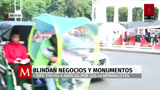 Blindan negocios y monumentos previo a marcha por 11 años de Ayotzinapa en CdMx