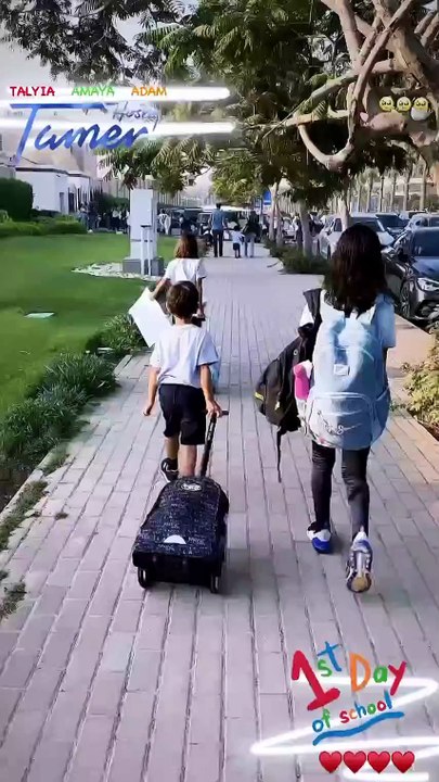 تامر حسني يشارك أولاده أول يوم دراسي وبسمة بوسيل توثّق اللحظات بفيديو
