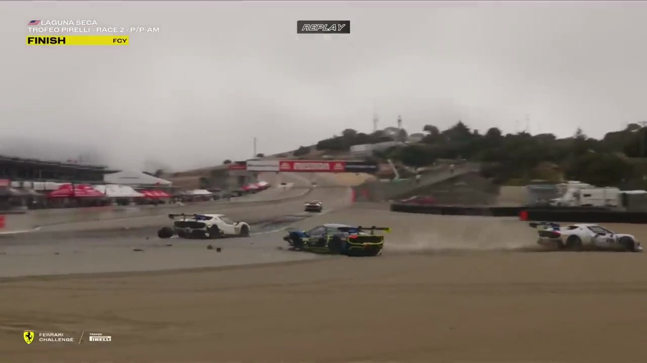 Ferrari Challenge North America Trofeo Pirelli 2025 Laguna Seca Race 2 Last Lap Big Crash