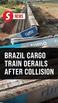 Cargo train derails after colliding with a truck in Brazil