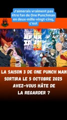 Le retour de l'anime One punch man saison 3 le 12 octobre 2025 !