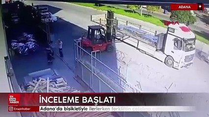 Adana’da bisikletiyle ilerlerken forkliftin çatalına çarptı