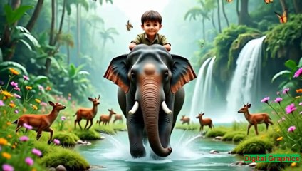 The boy and the elephant in the Jungle