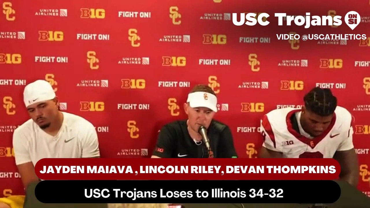 USC Trojans Coach Lincoln Riley, Quarterback Jayden Maiava, and Defensive Tackle Devan Thompkins discusses the secondary's depth with the injuries on the team