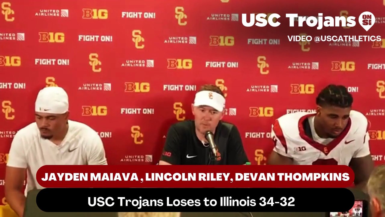 USC Trojans Coach Lincoln Riley, Quarterback Jayden Maiava, and Defensive Tackle Devan Thompkins discusses missed opportunities during their loss against Illinois
