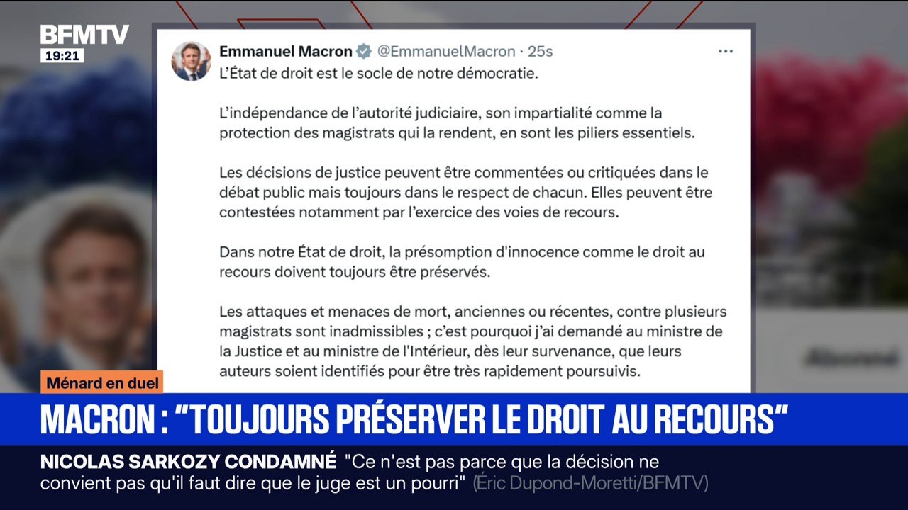 Après la condamnation de Nicolas Sarkozy, Emmanuel Macron dénonce "les attaques et menaces de mort inadmissibles" contre les magistrats