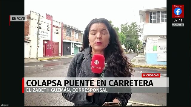 En Michoacán, fuertes lluvias provocan derrumbe de puente carretero