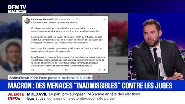 Condamnation de N. Sarkozy: Menacer, voire vouloir attenter à des magistrats, c'est contraire à tout fondement démocratique , assure Sacha Straub-Kahn, porte-parole du ministère de la Justice