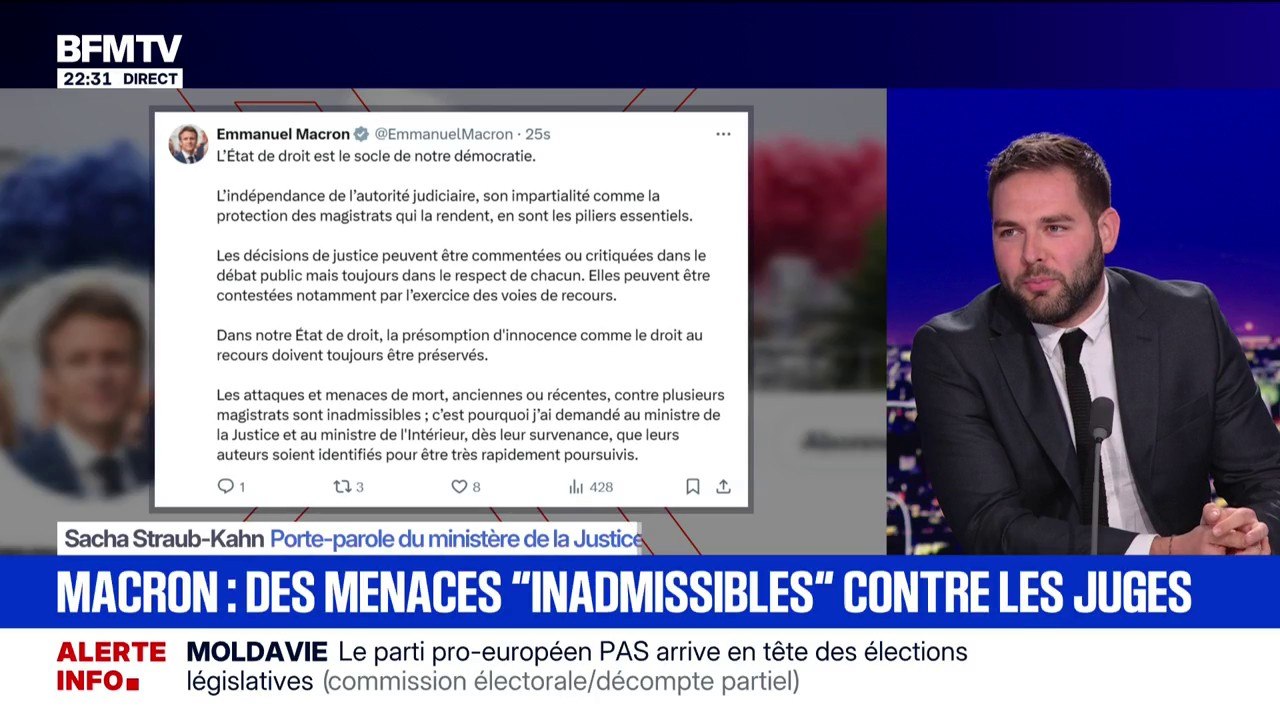 Condamnation de N. Sarkozy: "Menacer, voire vouloir attenter à des magistrats, c'est contraire à tout fondement démocratique", assure Sacha Straub-Kahn, porte-parole du ministère de la Justice