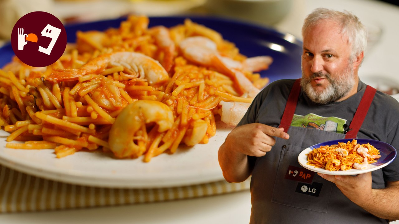 FIDEUA clásica de marisco en sartén, siguiendo la RECETA AUTÉNTICA valenciana