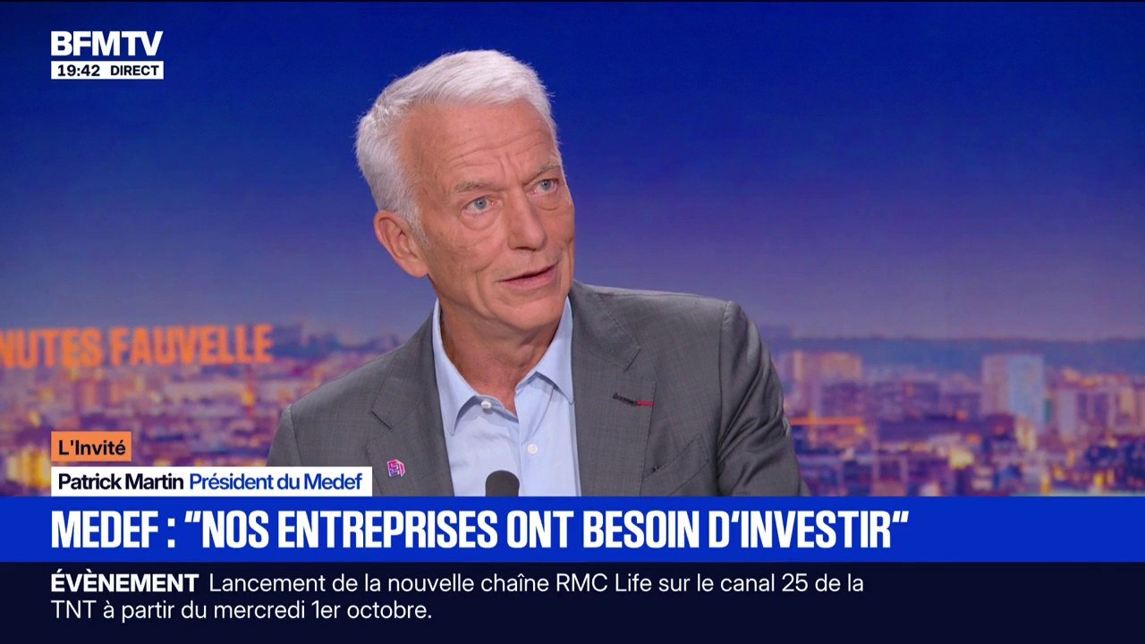 Aides aux entreprises: Patrick Martin, président du Medef, rappelle que "les entreprises françaises restent les plus taxées au monde"