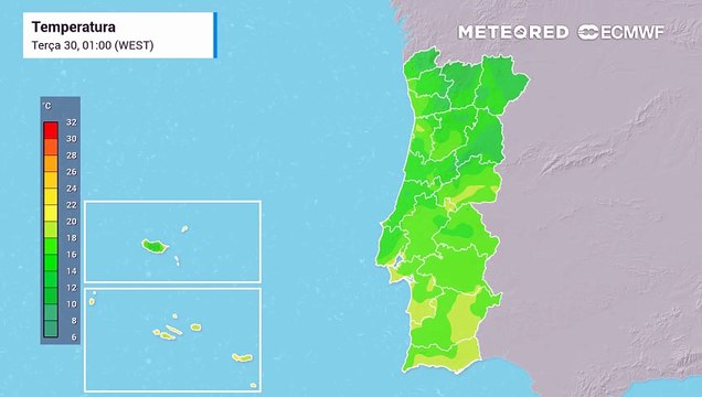 Temperaturas mantêm-se elevadas nos próximos dias, com valores próximos ou superiores a 30 ºC em algumas áreas geográficas.