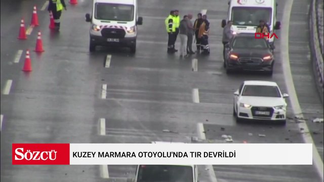 Kuzey Marmara Otoyolu'nda TIR devrildi: Ekipler bölgeye sevk edildi