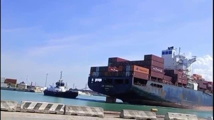 La nave israeliana Zim Virginia entra in porto a Livorno: accolta da clacson, fischi e insulti