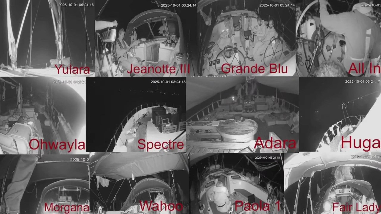 View from boat cameras of Sumud flotilla as boats sail towards Gaza