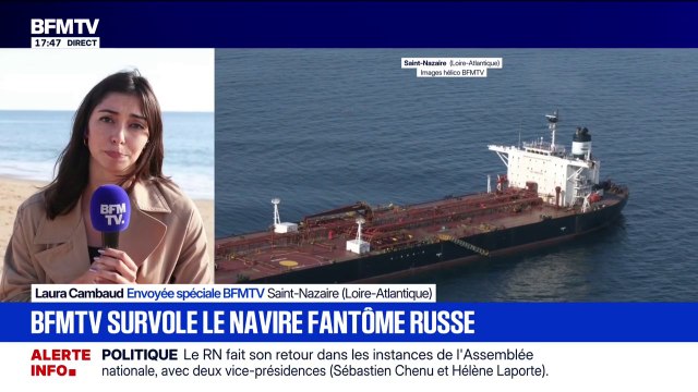 BFMTV survole le navire fantôme russe à proximité de Saint-Nazaire